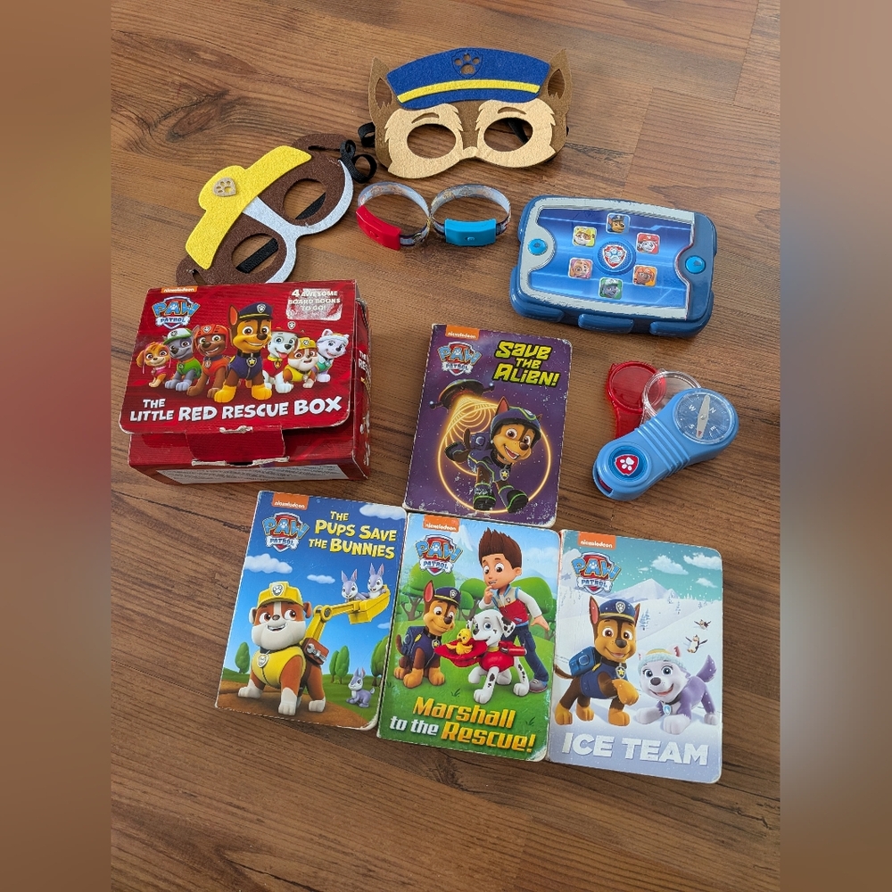 Paw Patrol Toy Set with Blue Tablet, Red Rescue Box and Yellow/Blue Masks